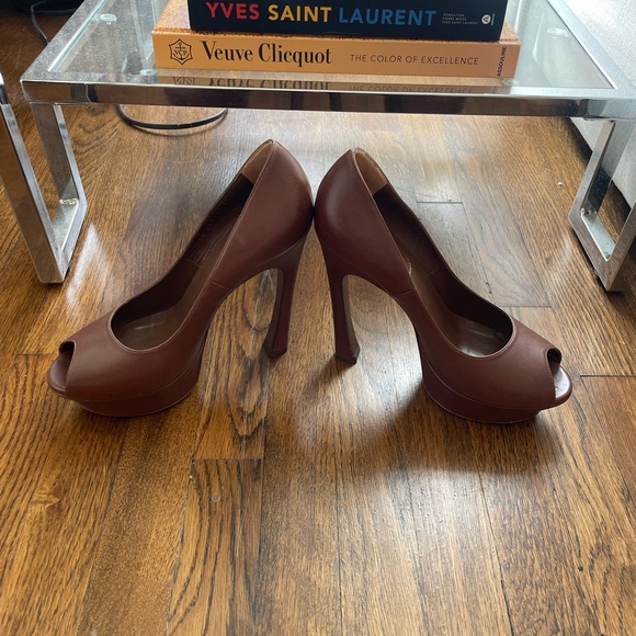 Yves Saint Laurent Leather Peep Toe Heels - Picture 3 of 12